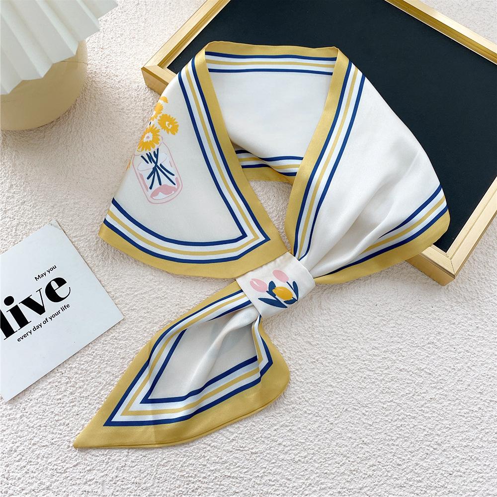 New Style Cross Shaped Small Scarf For Women In Spring Autumn Summer Fashionable Temperament Tied Bag Headband Decorative Scarf