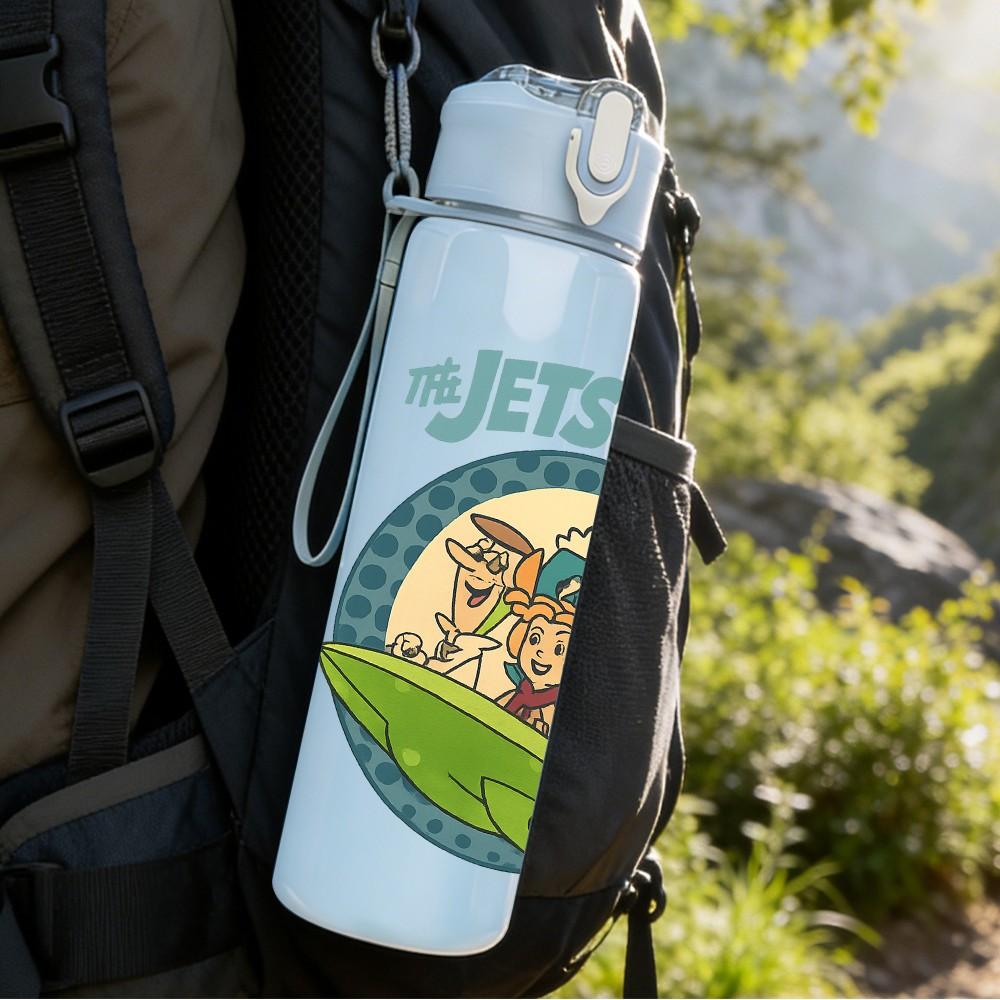 1PC Jetsons Cartoon Round Logo 750ml Color Plastic Sports Water Bottle Leakproof Flip Straw Lid Suitable for Sports Office Home Use