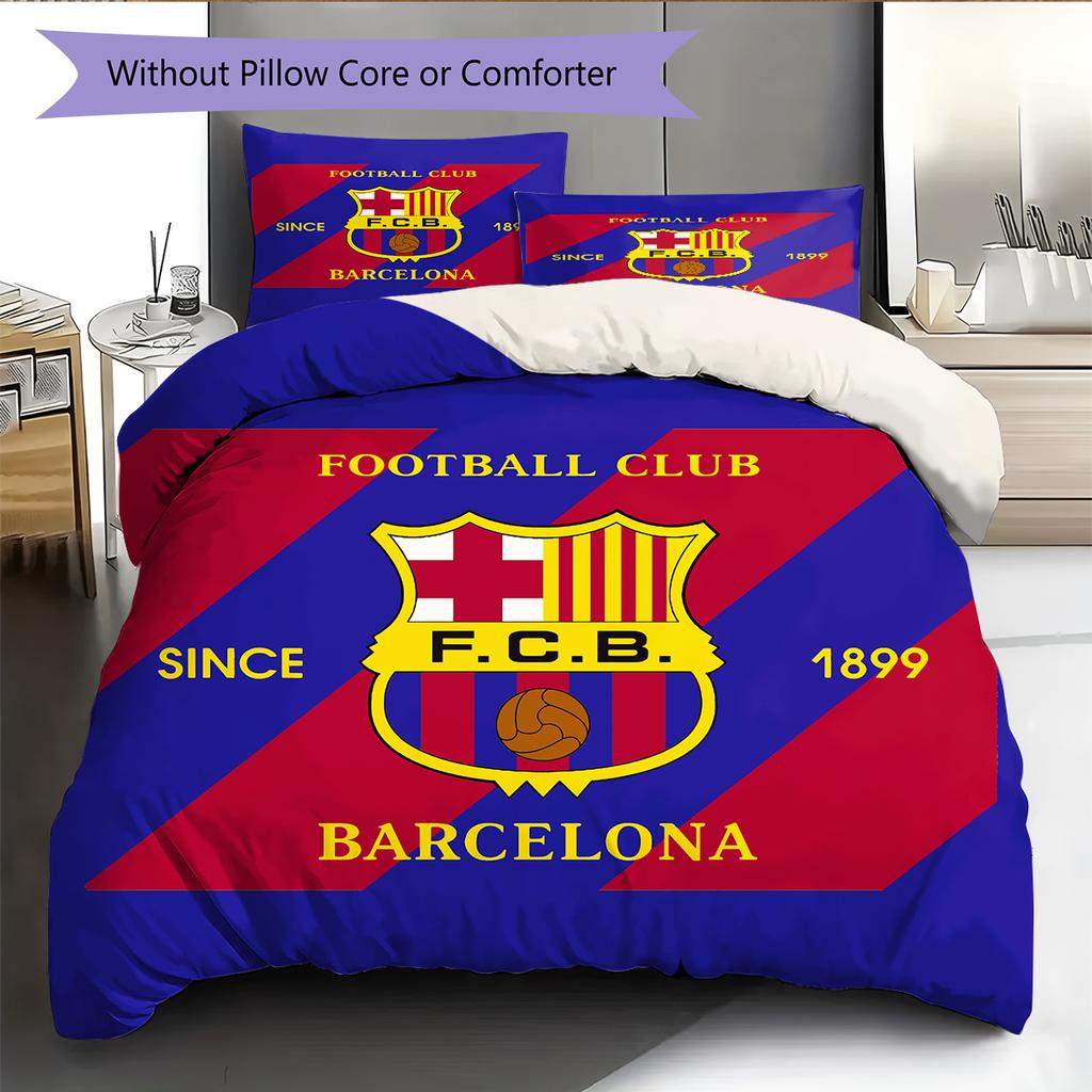 Постельное белье с узором ФК Барселона Домашний декор Подарок на день рождения (1 пододеяльник + 2 наволочки, без наполнителя)