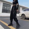 Elastic Waist Spring Summer Casual Cargo Pants Women Fashion Ribbons Streetwear Harem Joggers Ankle Length Pants For Girls With Chain