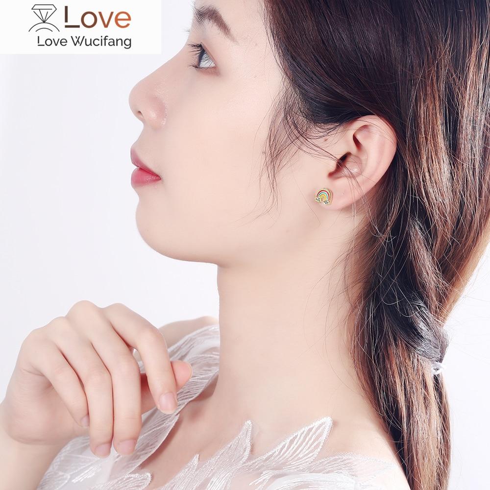 100 %925 Solid Real Sterling Silver 5mmx12mm Rainbow Cloud With Cz Stud Earring For Teen Girl Friend Kid Lady Xy1029