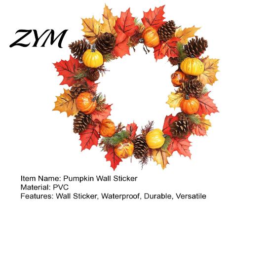 Autumn Wall Decals for Home Decor Thanksgiving Day Sticker, Pumpkin/Pinecone/Leaf Print Garland Shape Removable Window Glass Waterproof PVC