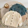 Осеннее детское вязаное пальто с круглым вырезом и цветочным принтом для девочек
