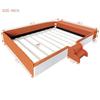 Кровать-платформа размера Queen Size с мягкими бортиками, Каркас диван-кровати с велюровой обивкой, с лестницей и пуфом с газовым подъемом, Контраст