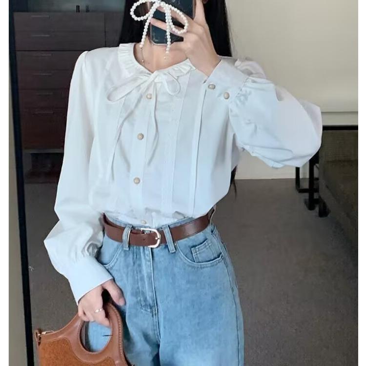 Белая рубашка с кукольным воротником, новый дизайн, рубашка Sense Niche Spring, топ с длинными рукавами во французском стиле