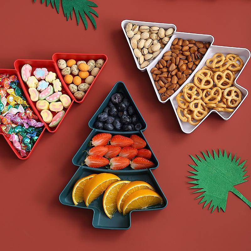 Divided Christmas Tree Snack Dish – Plastic Candy & Dried Fruit Tray with Sunflower Seed Compartments