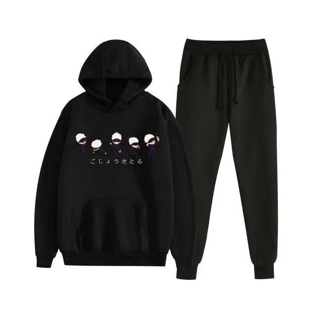 Fashion Autumn/Winter Anime Jujutsu Kaisen Harajuku Streetwear Men's Suit Fleece Hoodie + Trousers Thick Warm Sports Suit