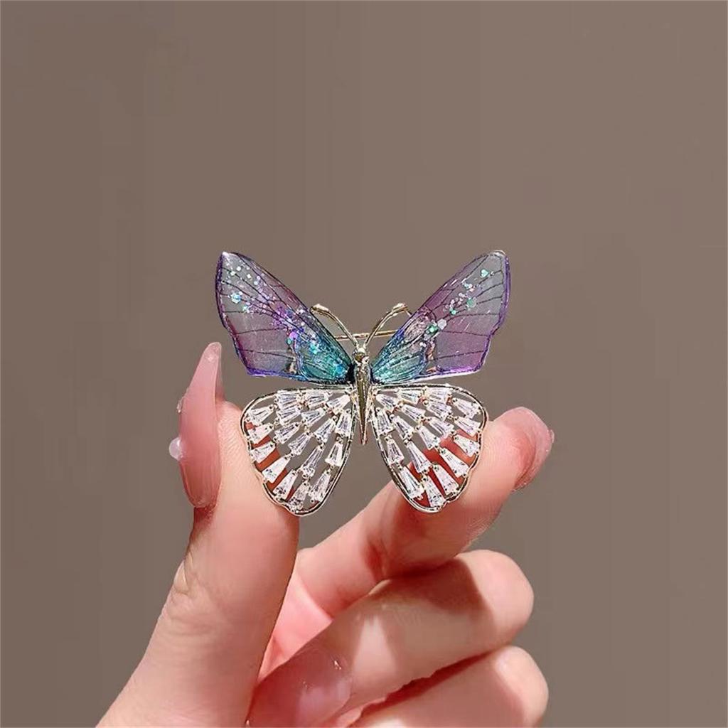 Rinhoo Shining Full Rhinestone Butterfly Brooch For Women Elegant Crystal Insect Collar Lapel Pins Animal Corsage Party Jewelry