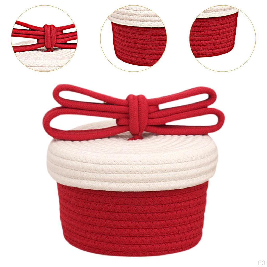 Корзина из хлопковой веревки с крышкой, настольная полка для хранения всякой всячины, домашний декор для маленькой собаки