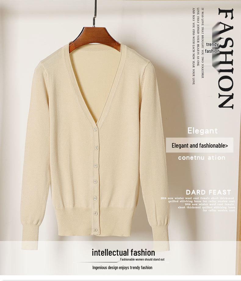 Корейский вязаный кардиган с V-образным вырезом: Женский топ с длинным рукавом, универсальный для весны и осени.