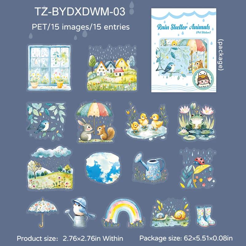 JIANWU Rain Shelter Animals Series Kawaii Flower Rain Bow Landscape Material Collage PET Sticker Creative DIY Journal Stationery