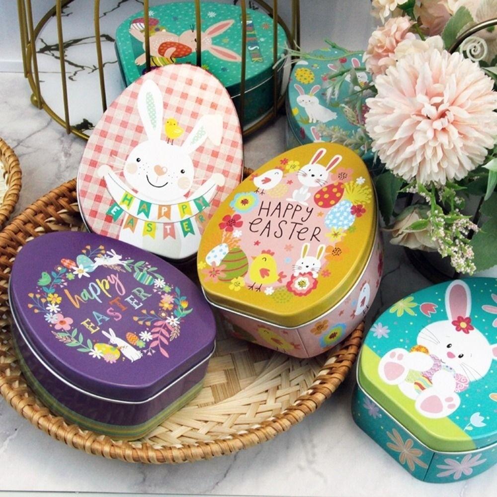 Dust-proof Easter Egg Candy Box Metal Rabbit Iron Case Tinplate Storage Case  Tea Leaf
