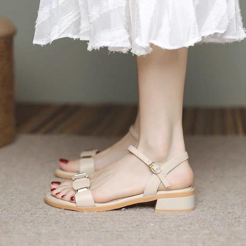 Женская обувь сандалии с пряжками для женщин One Word Footwear Square Heels Лето 2024 Средний Офис Работа С Элегантным Горячее Предложение F