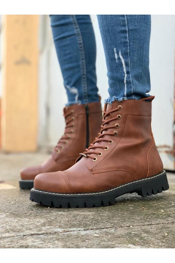 Men's Fashion Faux Leather Flat Heeled Boots Bootie Matte St Boots Brown Ch Shoes