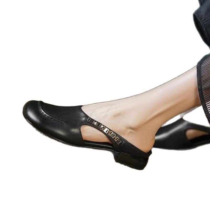 Ретро полушлепанцы Женская обувь Новые туфли на низком каблуке Универсальные шлепанцы