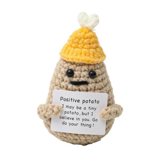 Вязаная крючком кукла-картошка с позитивной открыткой, эмоциональная поддержка, мини-вязаная шапка-картошка, украшение для домашнего офиса, рабочего стола, орнамент