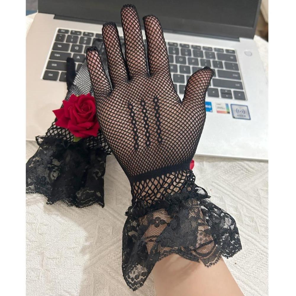 New Rose Flower Lace Mesh Mittens Party Dress Punk Hip Hop Performance Gloves Cosplay Dance Costume Fishnet Gloves Sexy