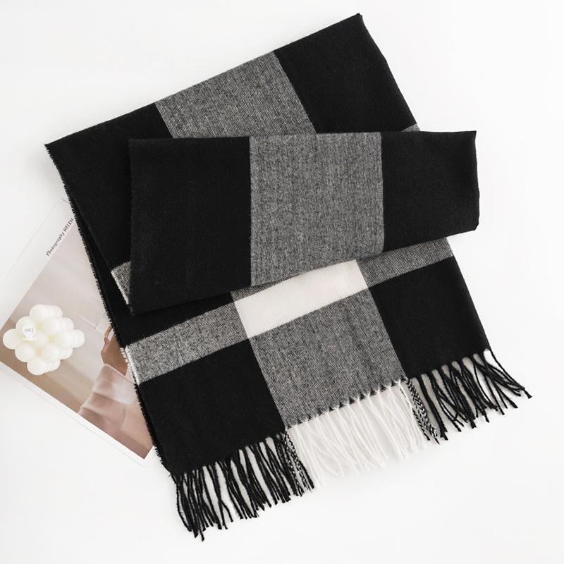 Women's New Winter Scarf All Match High End Shawl Tassel Korean Style Plaid Warm Couple Thickened Scarf