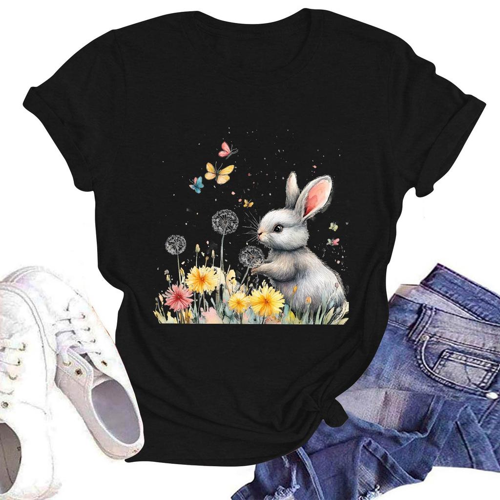 Women's Casual Round Neck Short Sleeve Pullover Printed T-Shirt Top