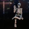 Swing Leg Skeleton Figurine Sitting Skull Resin Statue Sculpture Home Office Desktop Garden Decoration Ornament Halloween Birthday Gift