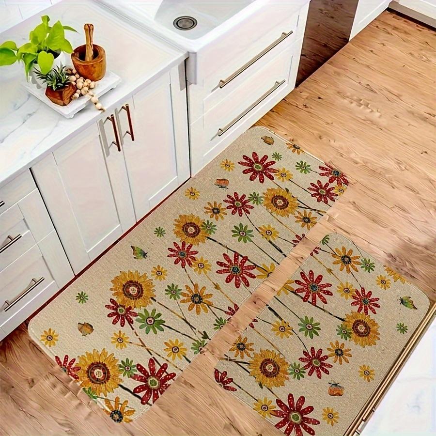 1Pcs Spring Sunflower Pattern Floor Mat Modern Kitchen Polyester Rug, Non-Slip Colorful Indoor Carpet, For Home Bathroom Bedroom Living Room Decor