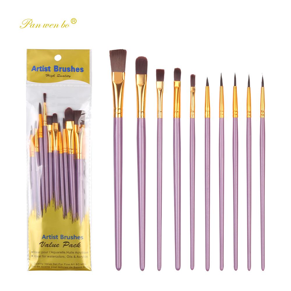 Набор из 10 кистей для масляной живописи с пластиковыми ручками для студентов