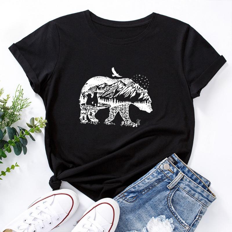 Summer Women's Printed Polar Bear Pure Cotton Loose Round Neck Short Sleeved T-Shirts Women’s