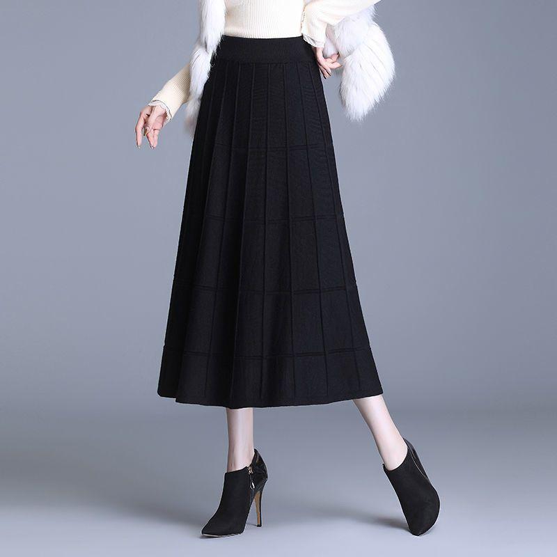 Вязаная зимняя юбка, женская полуюбка, осень/зима 2023, новая шерстяная юбка-трапеция, большая распашная юбка с пальто, полуюбка, женские топы