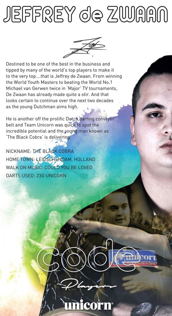 Unicorn Code Series Dart Jeffrey de CODE 06066 Barrel, Zwaan, Steel, 25g,