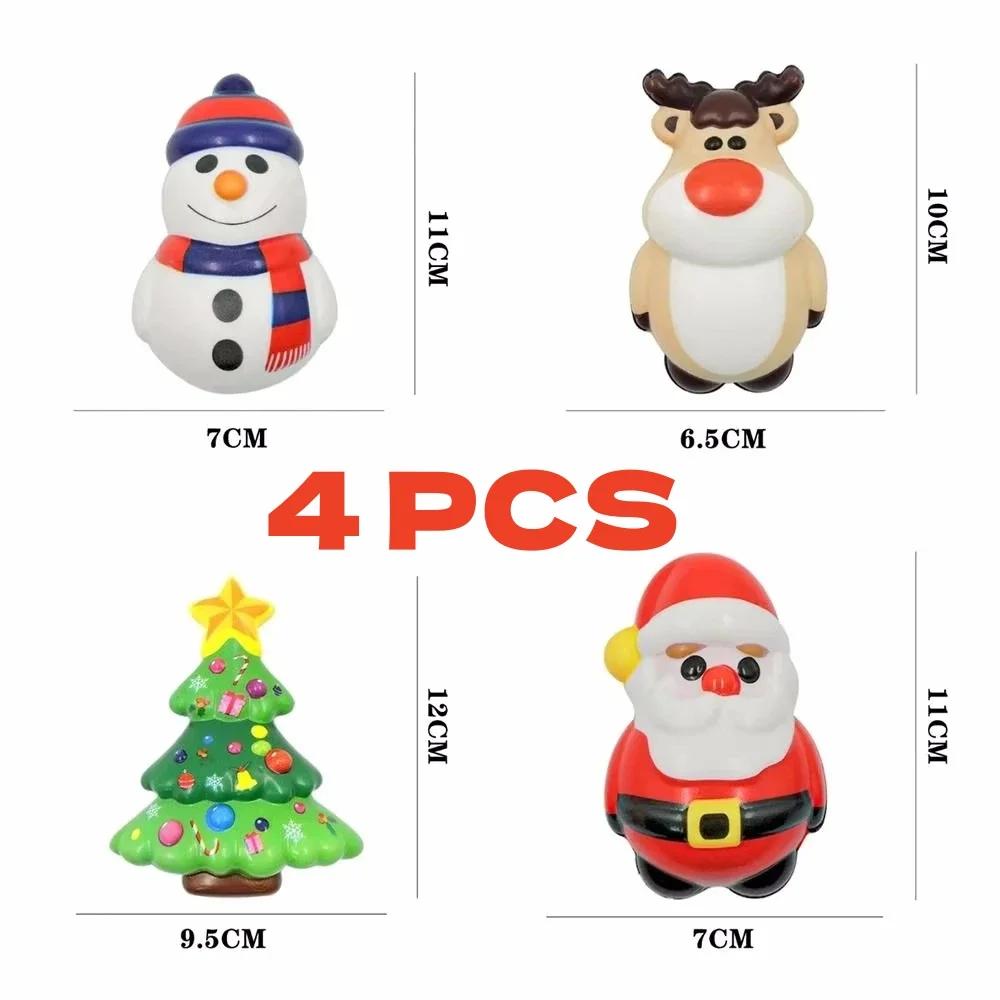 4Pcs PU Squishy Anti Stress Reliever Toy Doll Santa Claus Reindeer Christmas Gift Slow Rebound Antistress Squeeze Toy