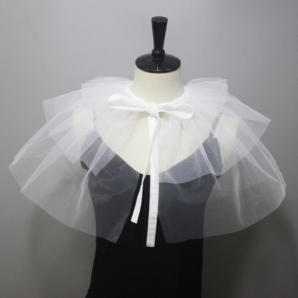 Women Victorians Ruffle Neck Collar 3 Layers Mesh Vintage Renaissances False Collar Large Shawl Scarf Decorative Capelet