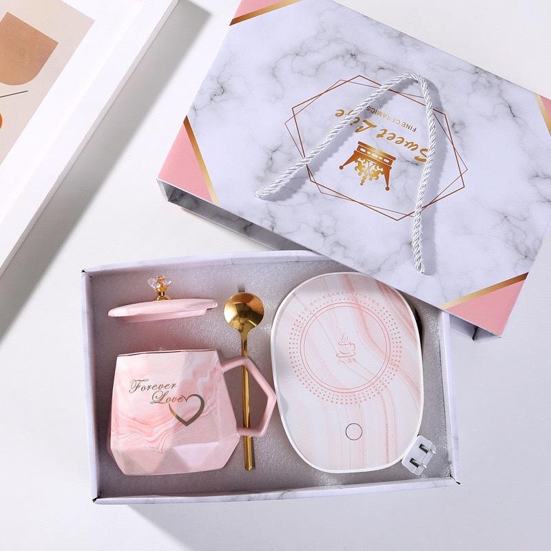 Кружка с подогревом с мраморным рисунком 55 градусов, креативная термостатическая кружка, подарок-сопровождение для клиентов, подарочный набор кружек для подогрева воды