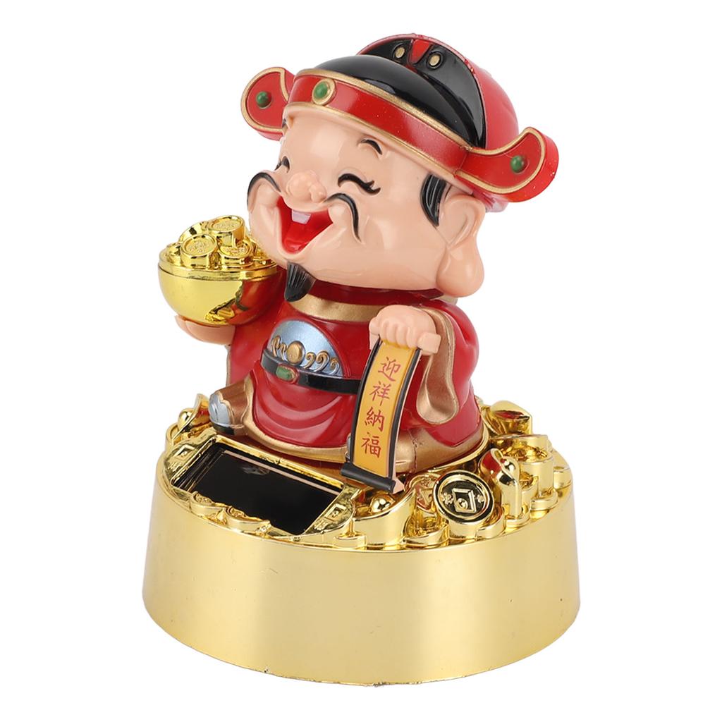 Статуэтка бога богатства на солнечных батареях, автоматическая кивающая, прочная статуэтка Цай Шэнь, декор для дома и автомобиля