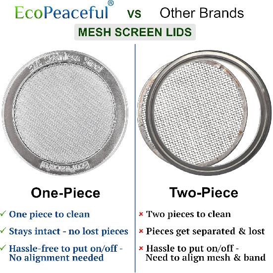 2 Pack ONE-PIECE 316 Surgical Stainless Steel Sprouting Lids for Wide Mouth Mason Jar (Ball Kerr) - One-Piece- Strainer Mesh Lids - Rust-Proof