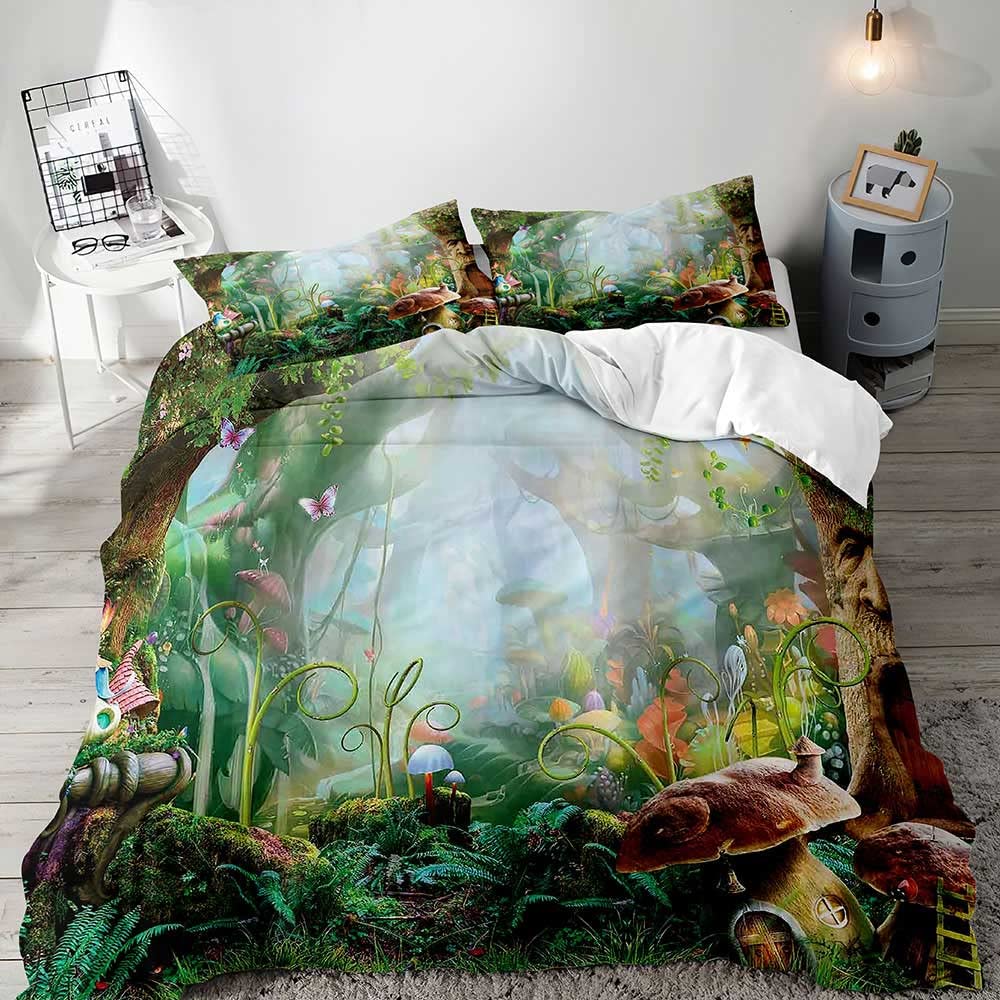 Trippy Mushroom Duvet Cover Set,Hippie Skull Bedding Set,Butterfly Moth Moon Phase Constellation Astrology Botanical Boho Theme