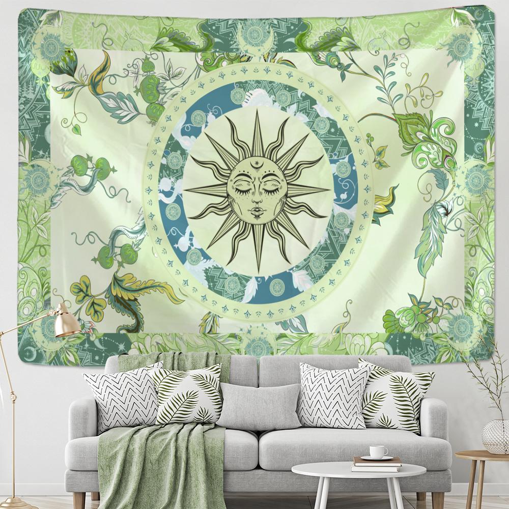 Гобелен в стиле ретро «Пылающее солнце», настенный гобелен, лоза, хиппи, мандала, тайна, колдовство, комната, художник, домашний декор