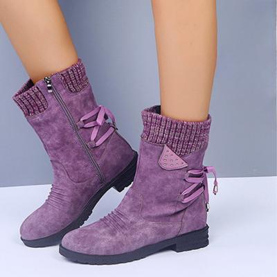 2024 Женские сапоги до середины голени Вязаные женские сапоги Платформа Флокированная летняя обувь Женская обувь Ретро сапоги Новые Botines Para Mujeres