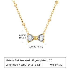 Cubic Zirconia Bow-tie Charms Bracelet For Women, Stainless Steel Satellite Chain Adjustable, CZ Bowknot Bracelets