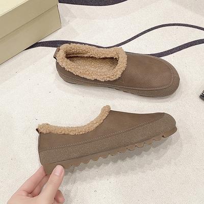 Ретро мягкая кожа толстая подошва бархатные биркен мазер хлопковые туфли женские 2025 осень и зима новые круглый носок мягкая подошва пушистые туфли-бобы