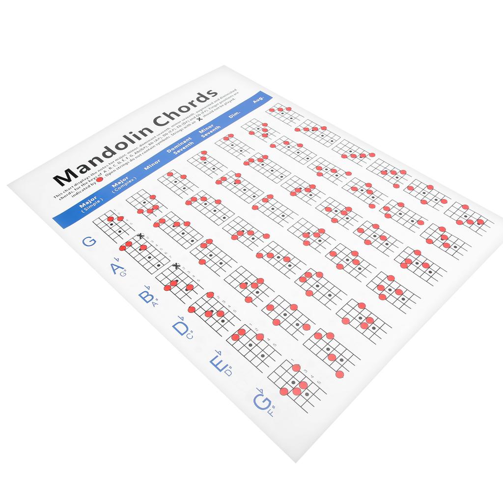 Practical Mandolin Chord Chart Fretboard Notes Coated Paper for Beginners Adult Kid