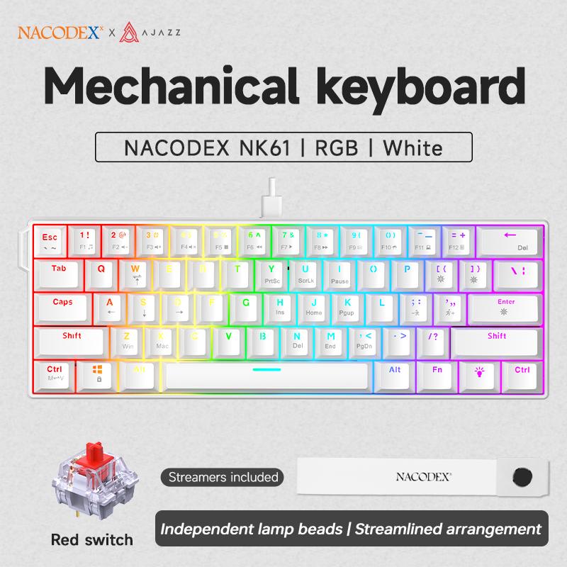 AJAZZ NK61 Проводная игровая механическая клавиатура 60% RGB - Сменные 61 клавиша Красный переключатель Мини-клавиатура для игрового ПК