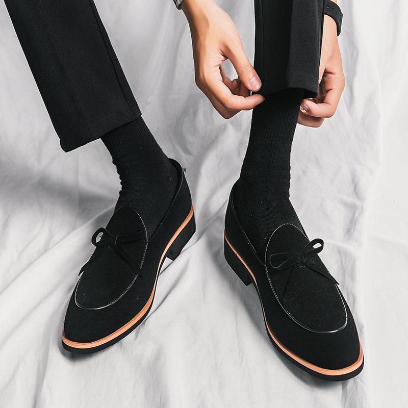 Designer Men's Pointed Suede Bowtie Gentleman Oxford Dress Wedding Prom Homecoming Patent Leather Shoes Sapato Social Masculino