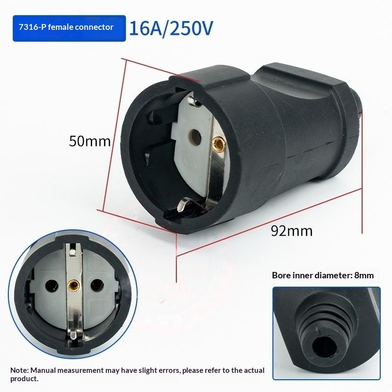 1Pcs Electrial Grounded European Connector With Cover Eu Rubber Waterproof Socket Plug Ip54 For Diy Power Cable Cord 16A 250V