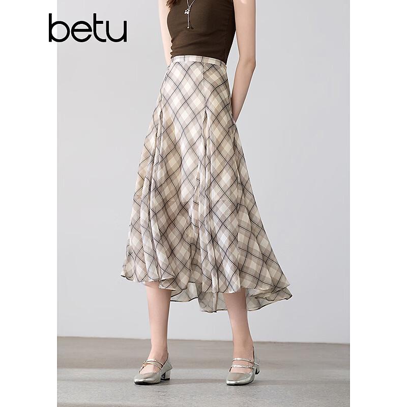 Betu Women's Plaid A-Line Midi Skirt
