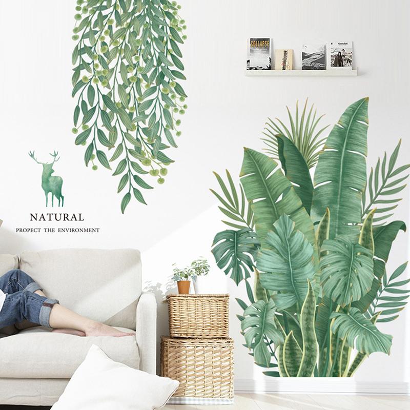 Green Leaves Wall Stickers Home Living Room Decorative Vinyl Wall Decal Plants