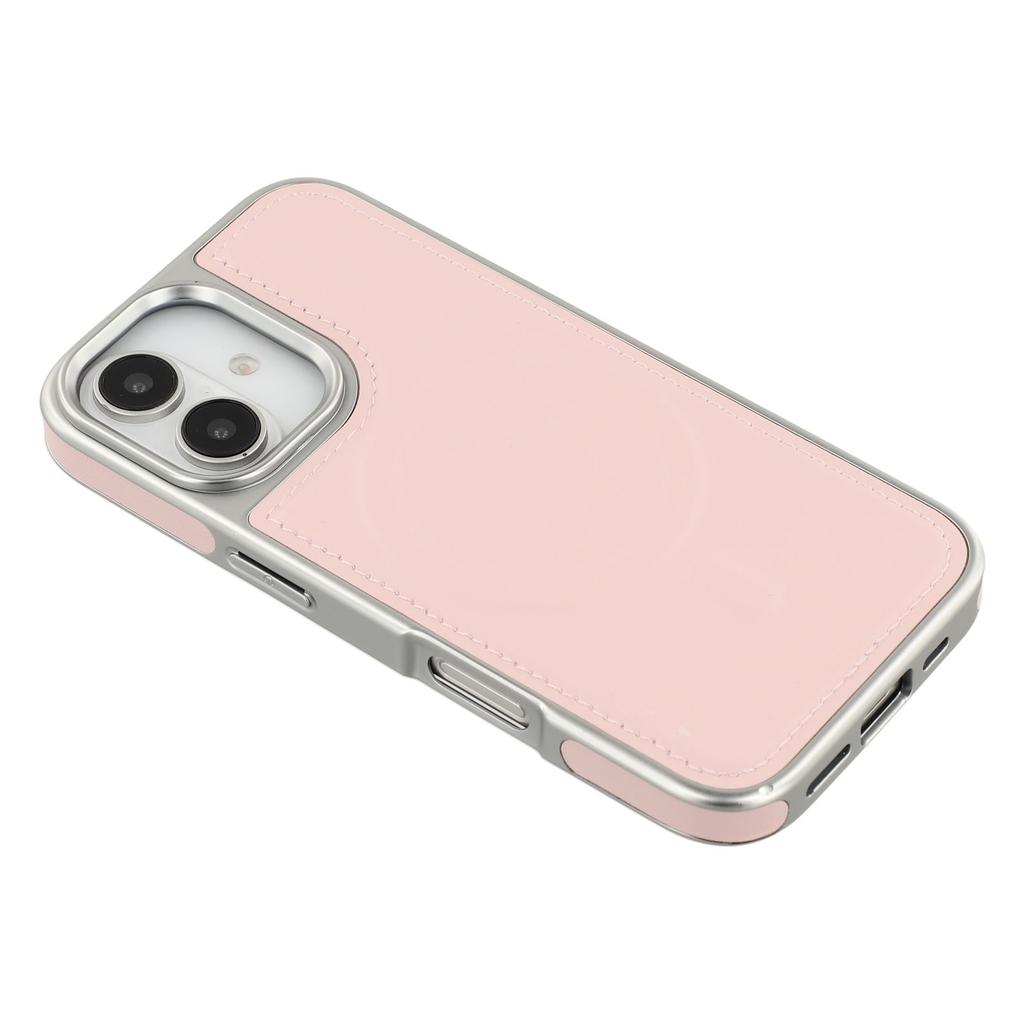 For iPhone 16 Case Compatible with MagSafe Electroplating Edge PU+TPU+PC Phone Back Cover