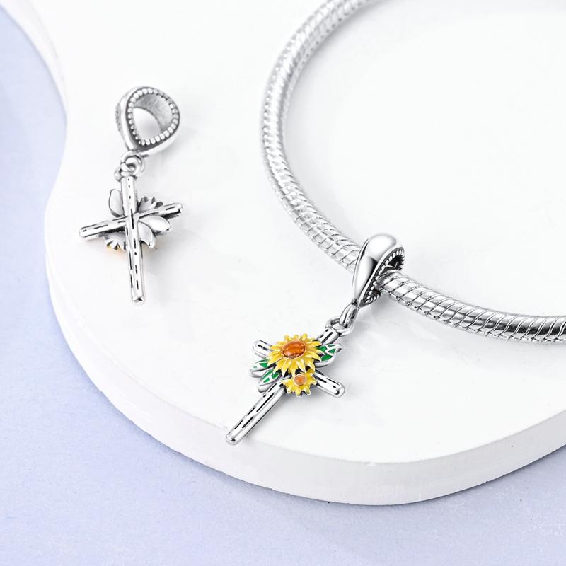 Cross Charms Fit Fashion Original Bracelets 925 Silver Pave Zircon Bible Bead Religion Holy Angel Safety Chain Charm DIY Jewelry