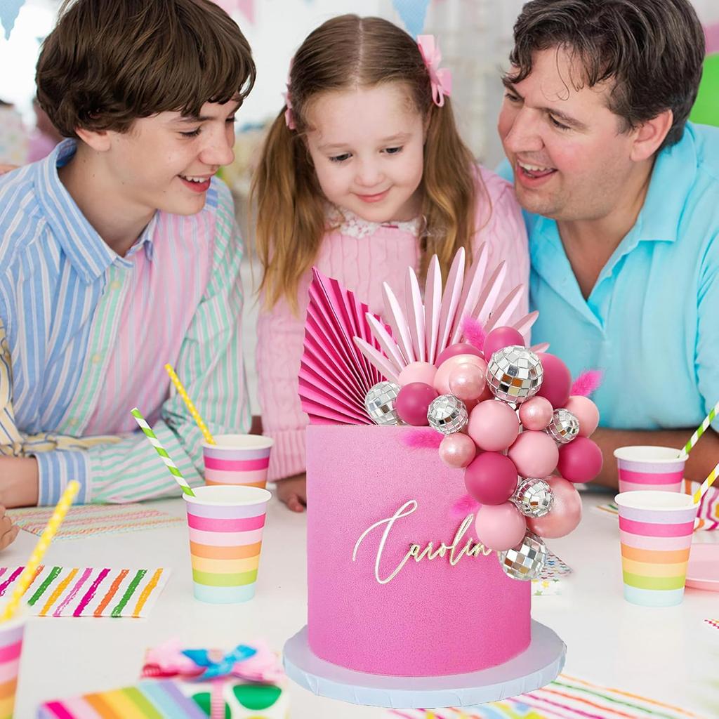 Balls Cake Toppers Palm Leaves Cake Decorations for Birthday Wedding Anniversary Baby Shower Party Supplies