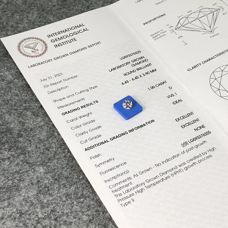 0,5 ~ 2CT Brilliant DE Color VS1-VVS1 Чистота Белый Круглый бриллиант, выращенный в лаборатории, с сертификатом IGI для изготовления ювелирных изделий