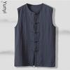 Мужской свободный жилет без рукавов из хлопка и льна в стиле ретро